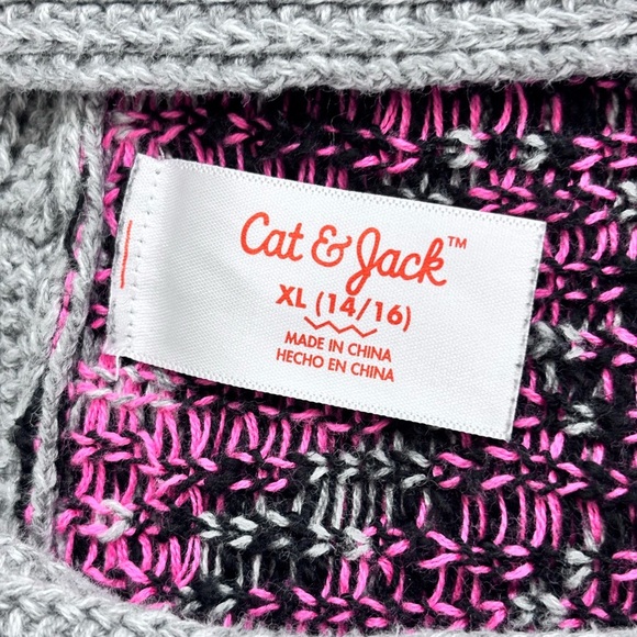 Cat & Jack Gray and Pink Fair Isle Cardigan Size XL (14/16) - Picture 2 of 11